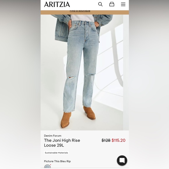 DENIM FORUM JONI LOOSE HIGH RISE 29L ARITZIA JEANS - Picture 1 of 5